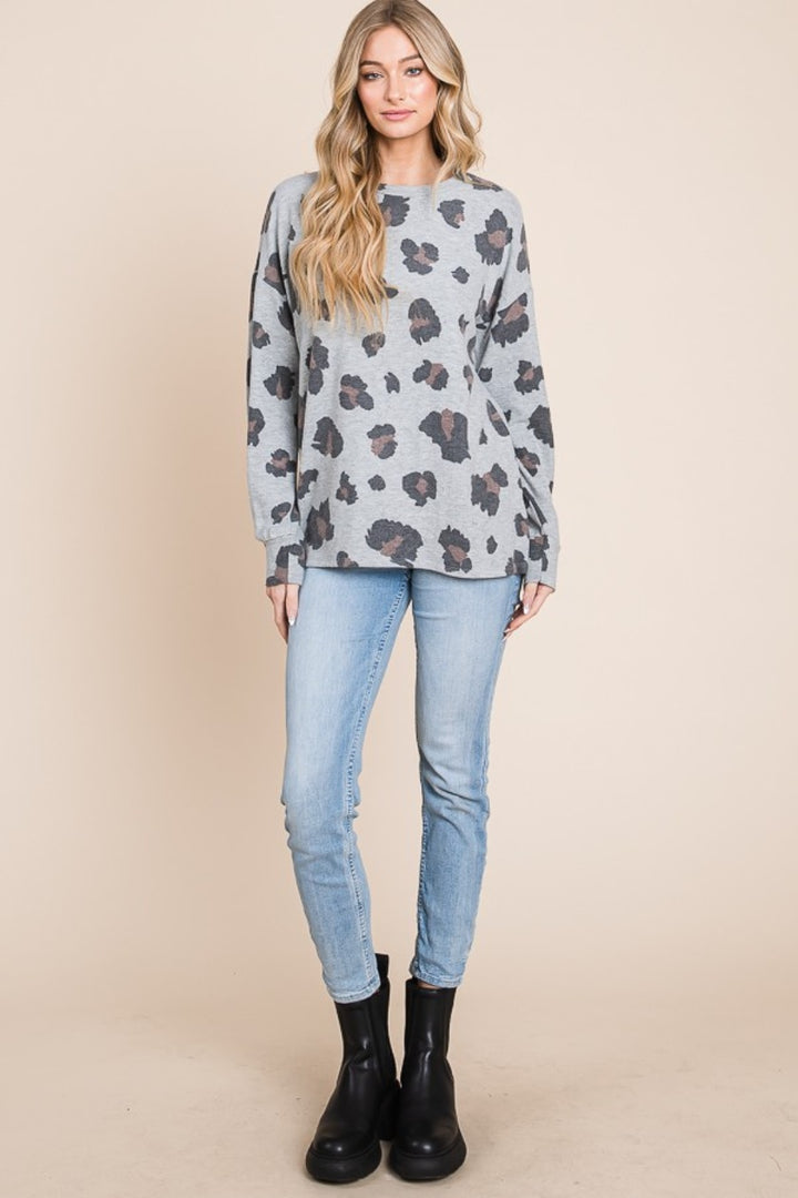 BOMBOM Leopard Drop Shoulder T-Shirt Trendsi