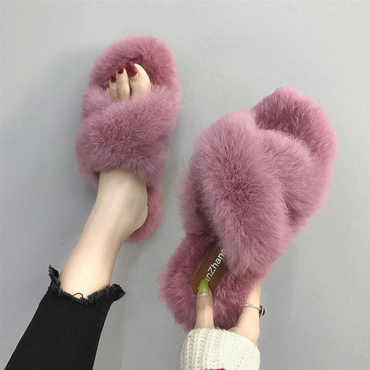 Cross hairy slippers - Super Amazing Store