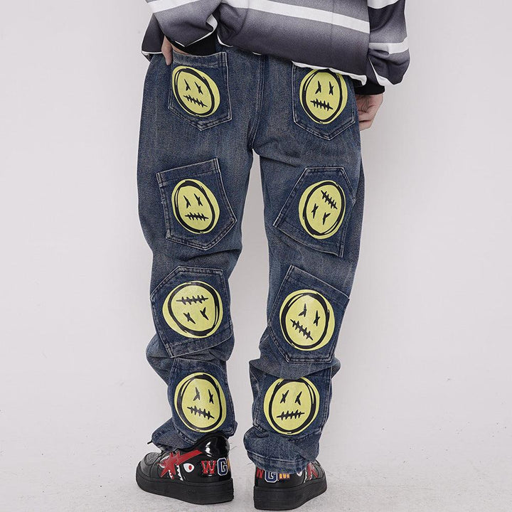 Smiley print jeans for men - Super Amazing Store