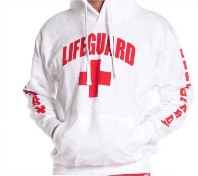 Side Print Lifeguard Man Hoodie Sweatshirt Red Life Guard - Super Amazing Store