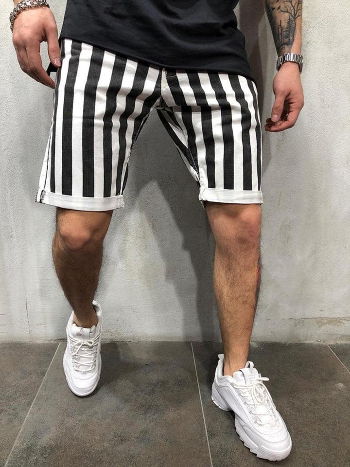 Muscle Boy Brothers Fitness Black And White Striped Sports Shorts Outdoor Running Casual Loose Shorts Five-point Pants Men - Super Amazing Store