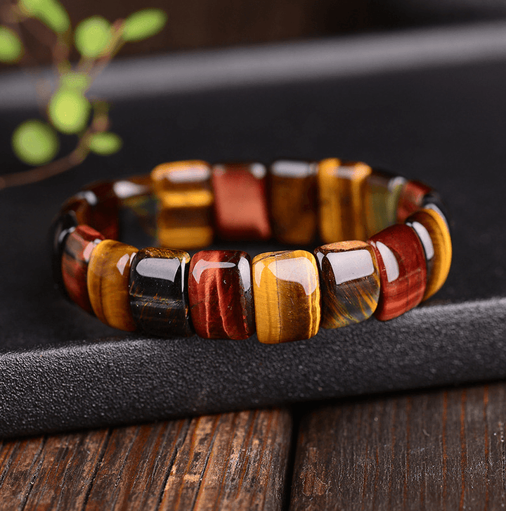 Natural color tiger eye stone tiger eye stone red yellow blue hand row bracelet bracelet men and women couple gift - Super Amazing Store