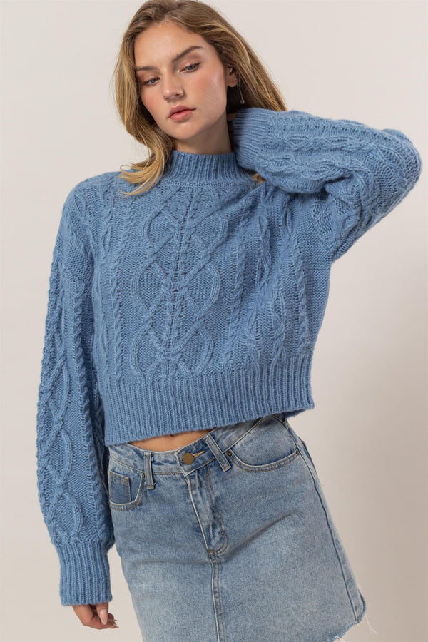 HYFVE Cable-Knit Mock Neck Dropped Shoulder Sweater Trendsi