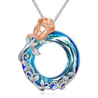 Rose Flower Crystal Necklace for Women in Sterling Silver - Super Amazing Store