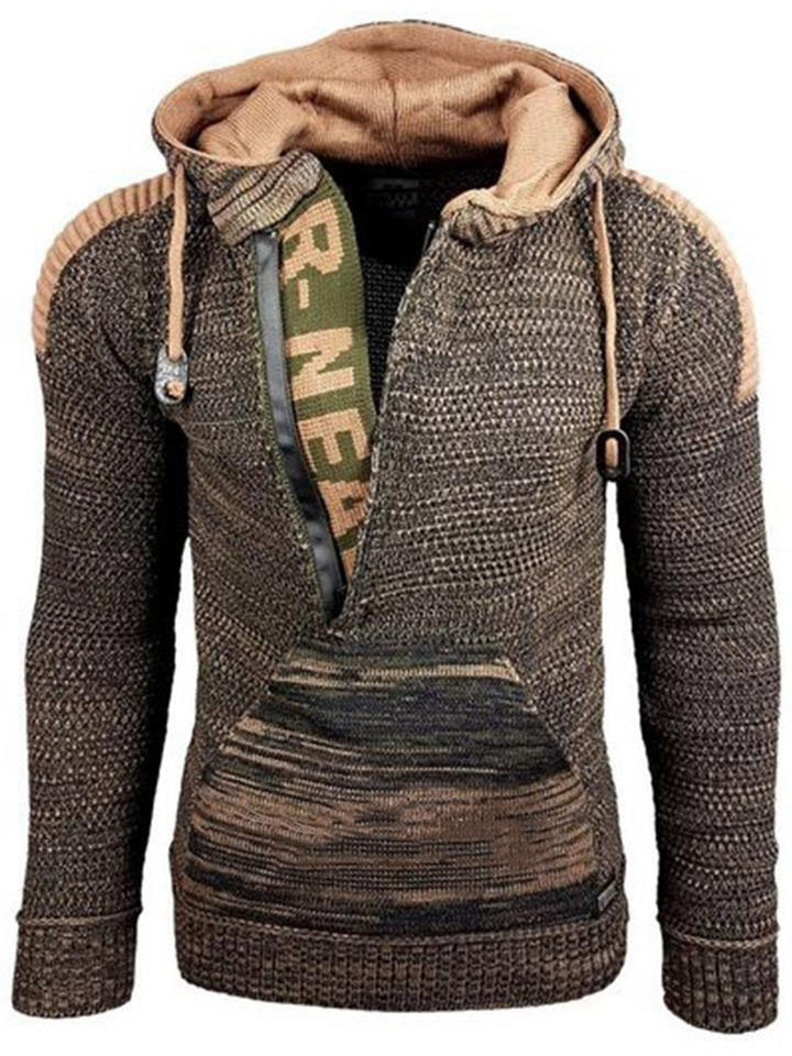 Mixed Color Sweater Hooded Pullover Sweater Long-Sleeved Sweater Coat - Super Amazing Store