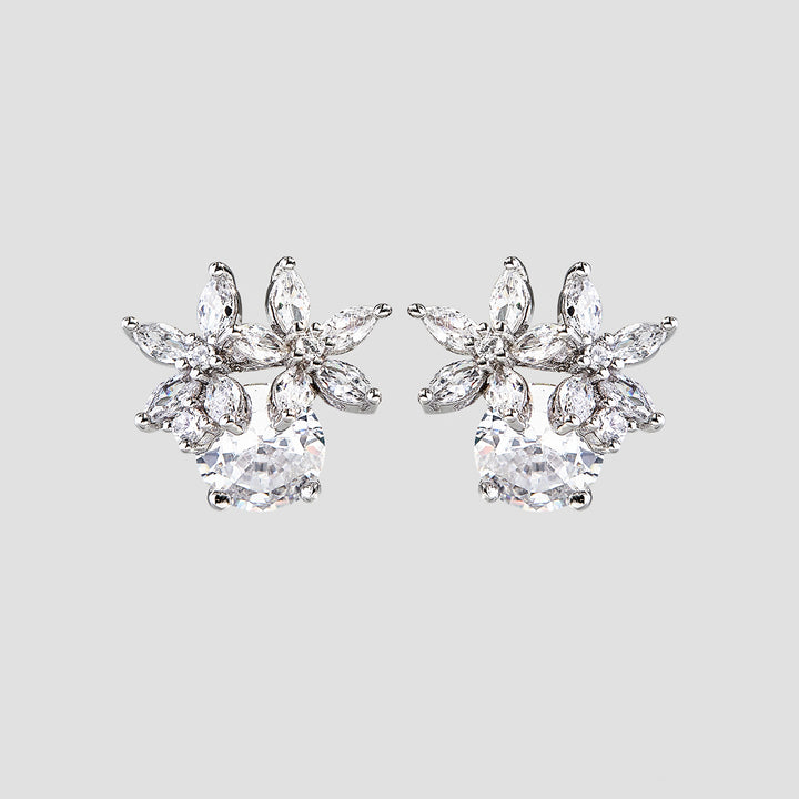 Zircon 925 Sterling Silver Flower Stud Earrings Trendsi