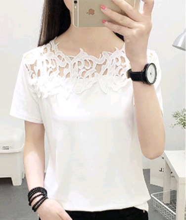 Spring and summer new women's t-shirt hollow hook flower temperament ladies large size short-sleeved shirt - Super Amazing Store