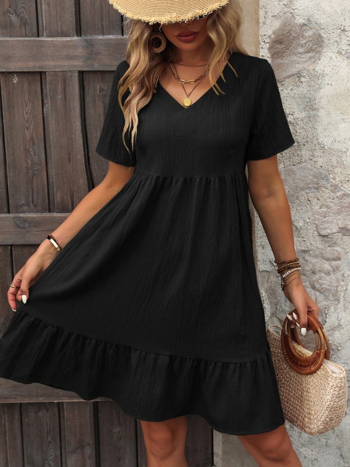 V-Neck Short Sleeve Mini Dress Trendsi