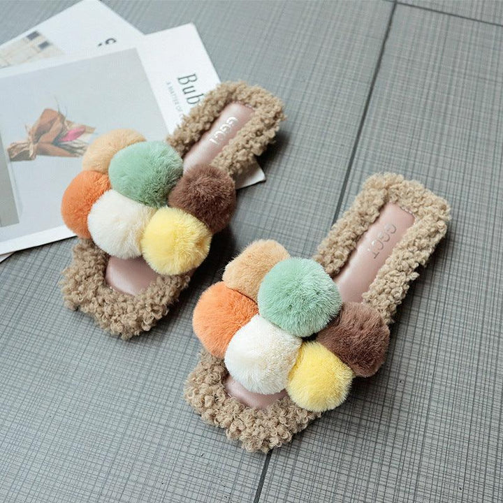 Fur ball slippers - Super Amazing Store