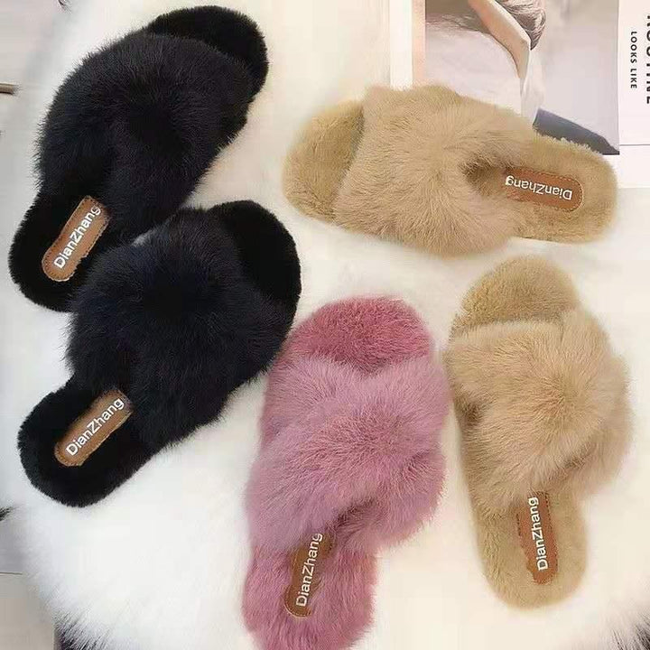 Cross hairy slippers - Super Amazing Store