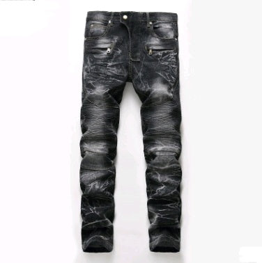 Jeans Men's Nostalgic Locomotive Jeans Straight Tide Men's Individual Pants Q2