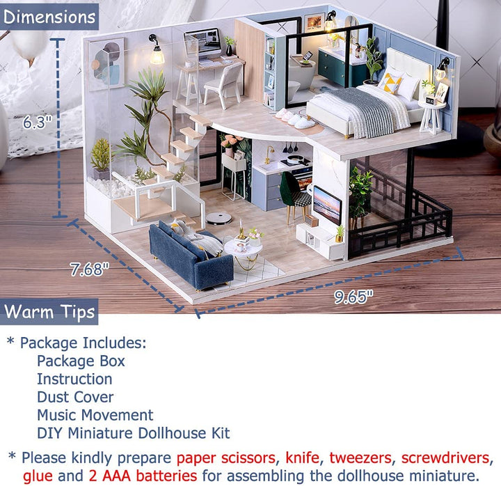 DIY Miniature Dollhouse Kit with Furniture, 1:24 Scale Creative Room Mini Wooden Doll House Accessories plus Dust Proof & Music Movement for Kids Teens Adults(Satisfied Time)