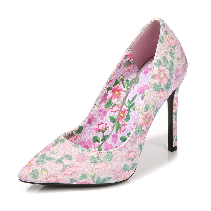 Floral Design Pointed High Heels - Super Amazing Store