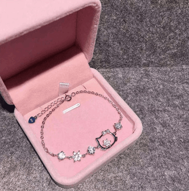 925 Sterling Silver Hello Kitty Crystal Bracelet Women Kt Bracelet Cat Simple Fashion Jewelry Student Birthday Korean Gift - Super Amazing Store