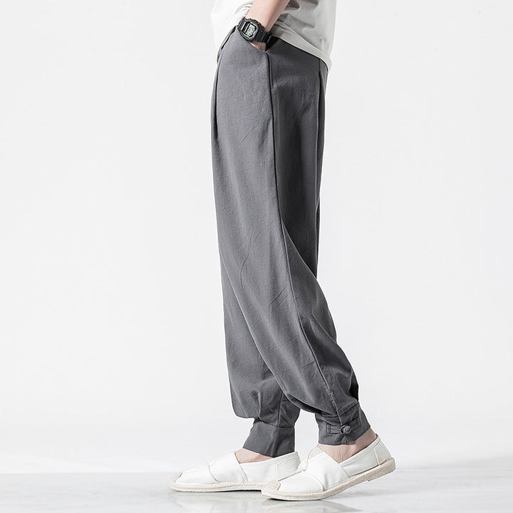 Chinese style cotton and linen casual trousers loose harem pants bloomers-Super Amazing Store