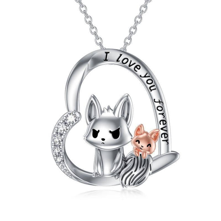 Sterling Silver Fox I Love You Forever Heart Pendant Necklace Jewelry - Super Amazing Store