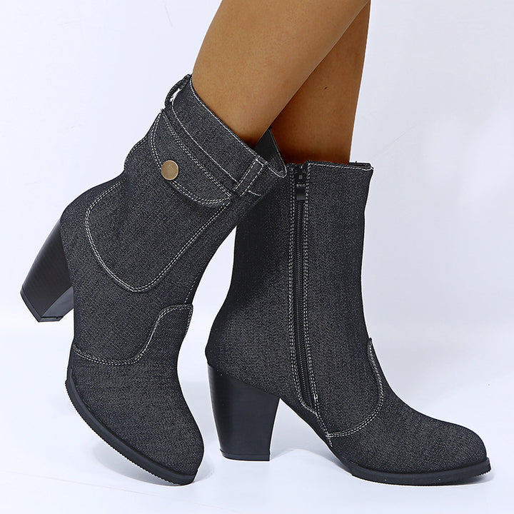 High-heeled Denim Mid-leg Boots For Women- Super Amazing Store