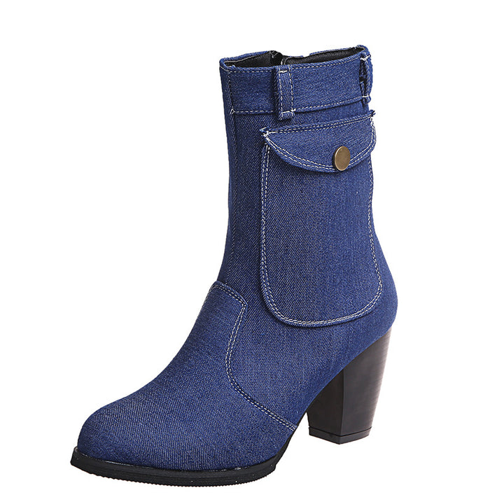 High-heeled Denim Mid-leg Boots For Women- Super Amazing Store