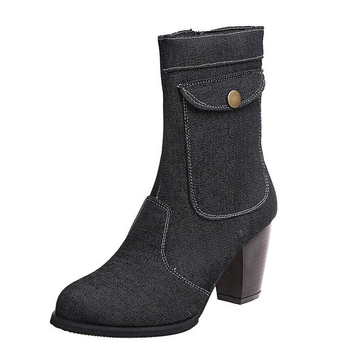 High-heeled Denim Mid-leg Boots For Women- Super Amazing Store