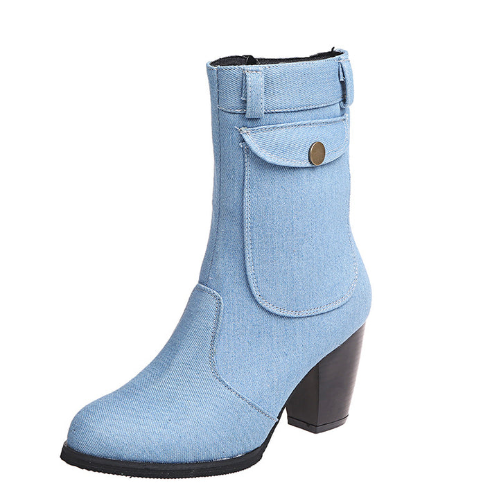 High-heeled Denim Mid-leg Boots For Women- Super Amazing Store