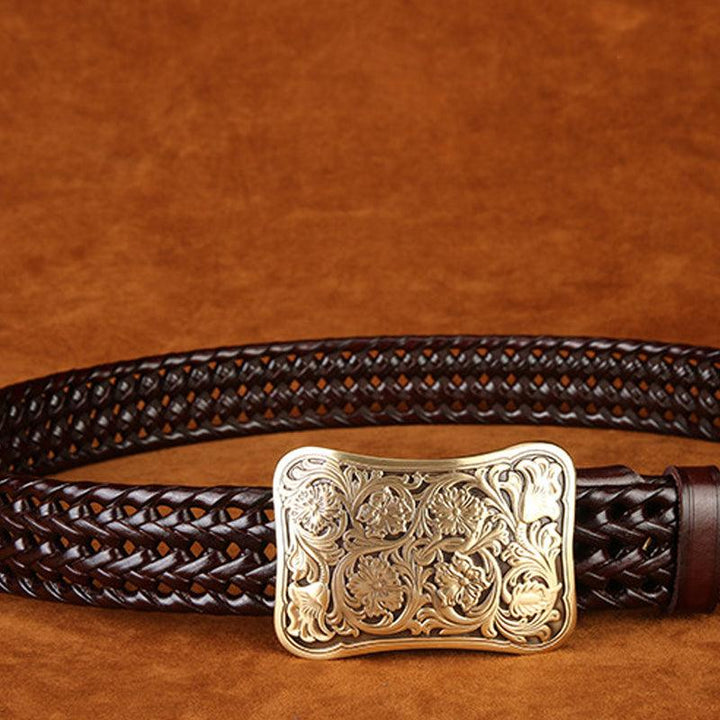 Ancient Personality Fashion Men's Hand-Woven Copper Buckle Belt - Super Amazing Store