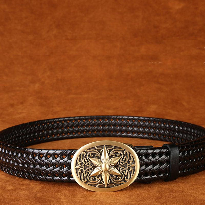 Ancient Personality Fashion Men's Hand-Woven Copper Buckle Belt - Super Amazing Store