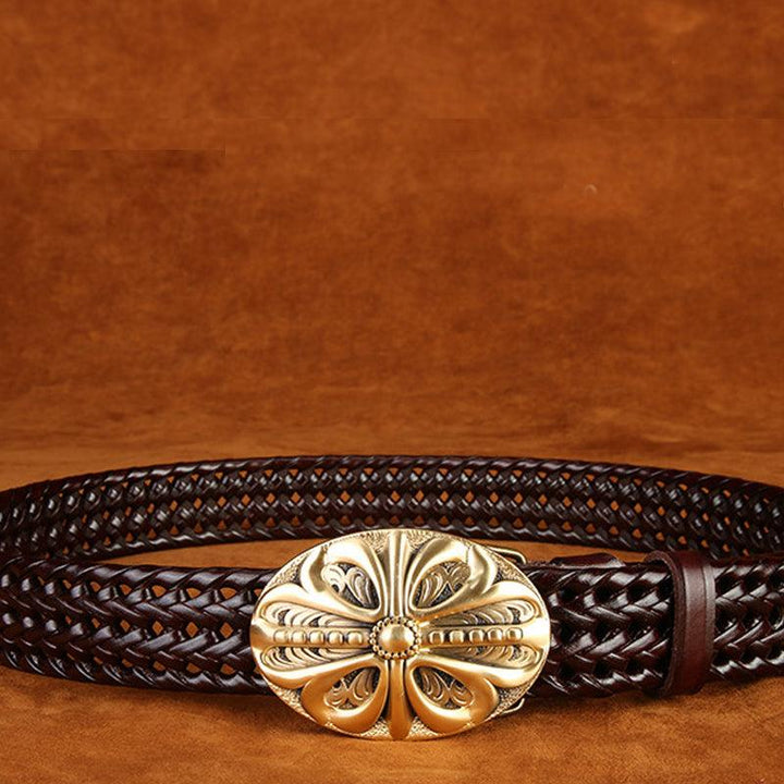 Ancient Personality Fashion Men's Hand-Woven Copper Buckle Belt - Super Amazing Store