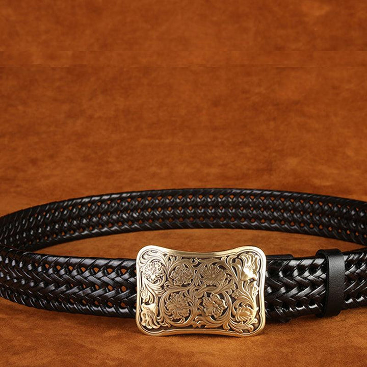 Ancient Personality Fashion Men's Hand-Woven Copper Buckle Belt - Super Amazing Store