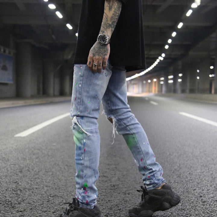 Colored Ink Graffiti Ripped Slim Stretch Jeans - Super Amazing Store