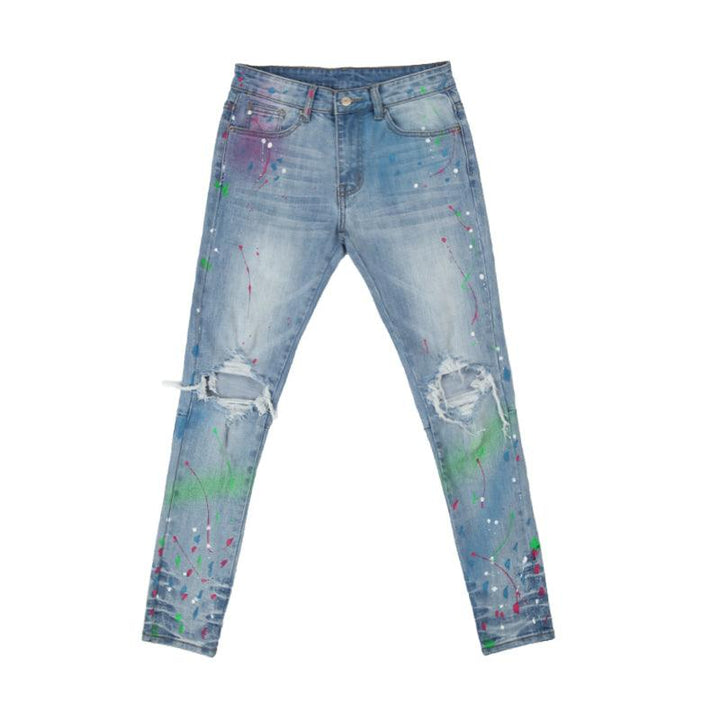 Colored Ink Graffiti Ripped Slim Stretch Jeans - Super Amazing Store