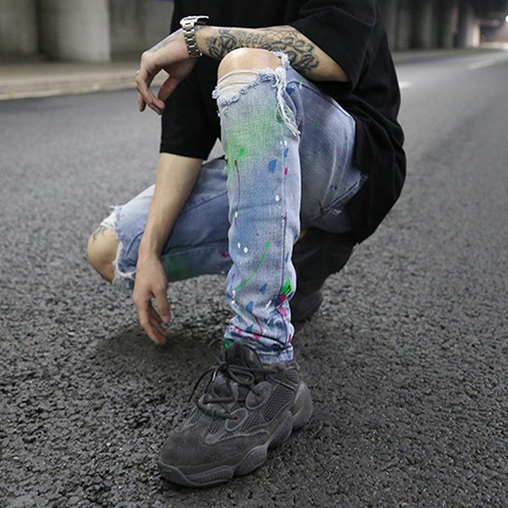 Colored Ink Graffiti Ripped Slim Stretch Jeans - Super Amazing Store