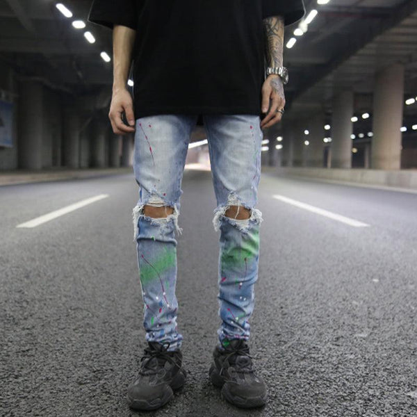 Colored Ink Graffiti Ripped Slim Stretch Jeans - Super Amazing Store