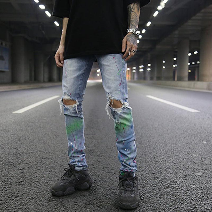 Colored Ink Graffiti Ripped Slim Stretch Jeans - Super Amazing Store