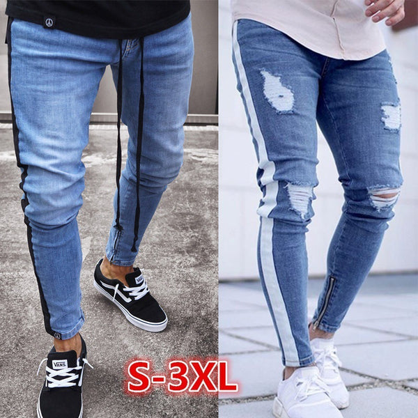 Small Feet Zipper Jeans Men's Ripped New Jeans-Super Amazing Store