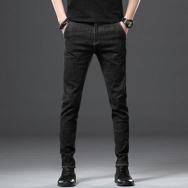 Stretch Loose Men Plus Flint Jeans Korean version popular logo slim skinny leg pants long pants black Haren pants - Super Amazing Store