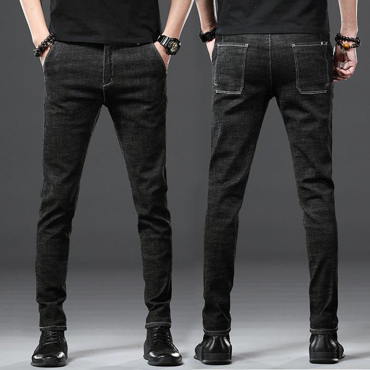 Stretch Loose Men Plus Flint Jeans Korean version popular logo slim skinny leg pants long pants black Haren pants - Super Amazing Store