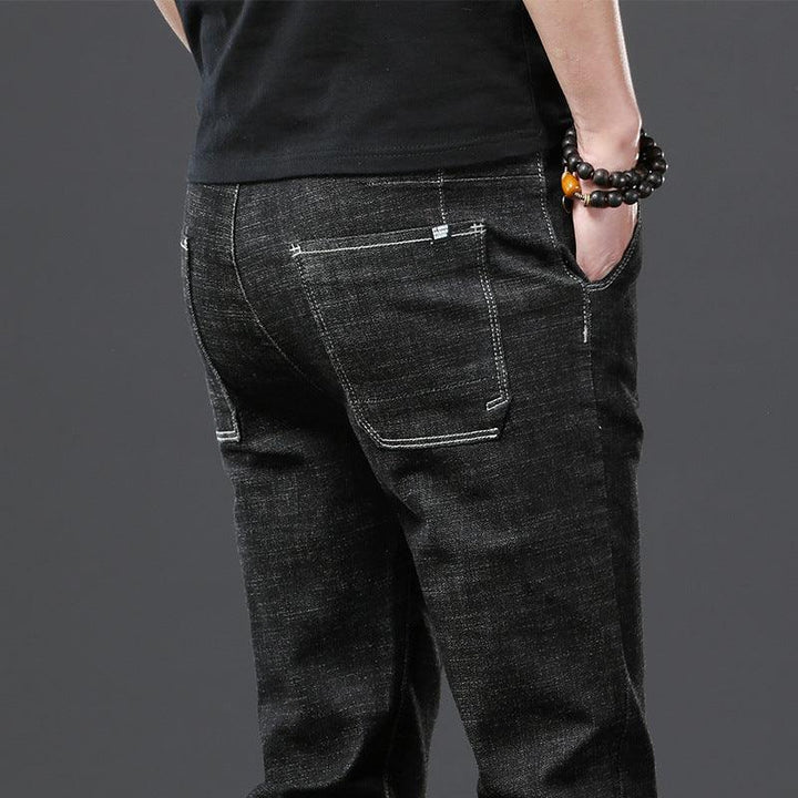 Stretch Loose Men Plus Flint Jeans Korean version popular logo slim skinny leg pants long pants black Haren pants - Super Amazing Store