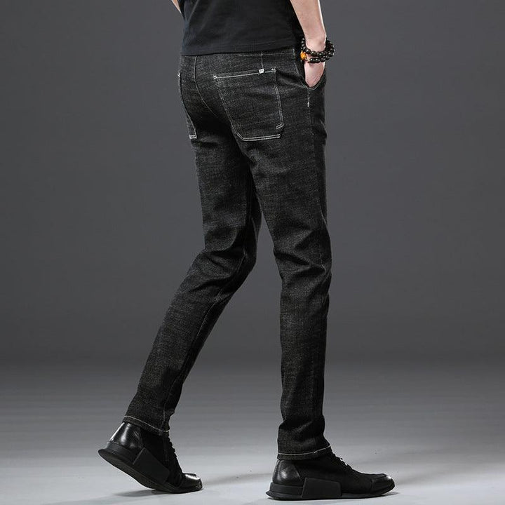 Stretch Loose Men Plus Flint Jeans Korean version popular logo slim skinny leg pants long pants black Haren pants - Super Amazing Store