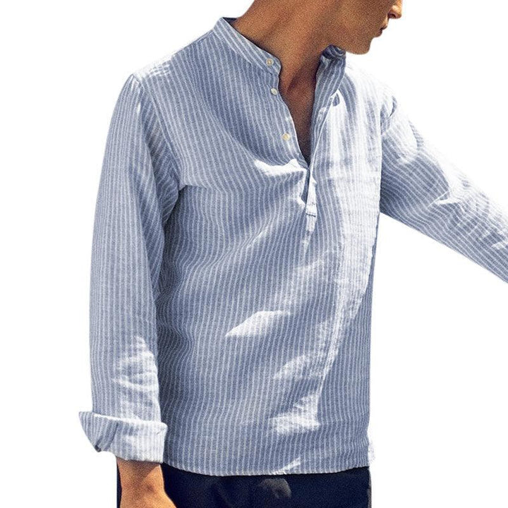 Men's Striped Casual Stand Collar Shirt - Super Amazing Store