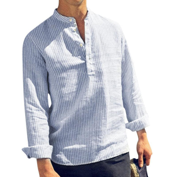 Men's Striped Casual Stand Collar Shirt - Super Amazing Store