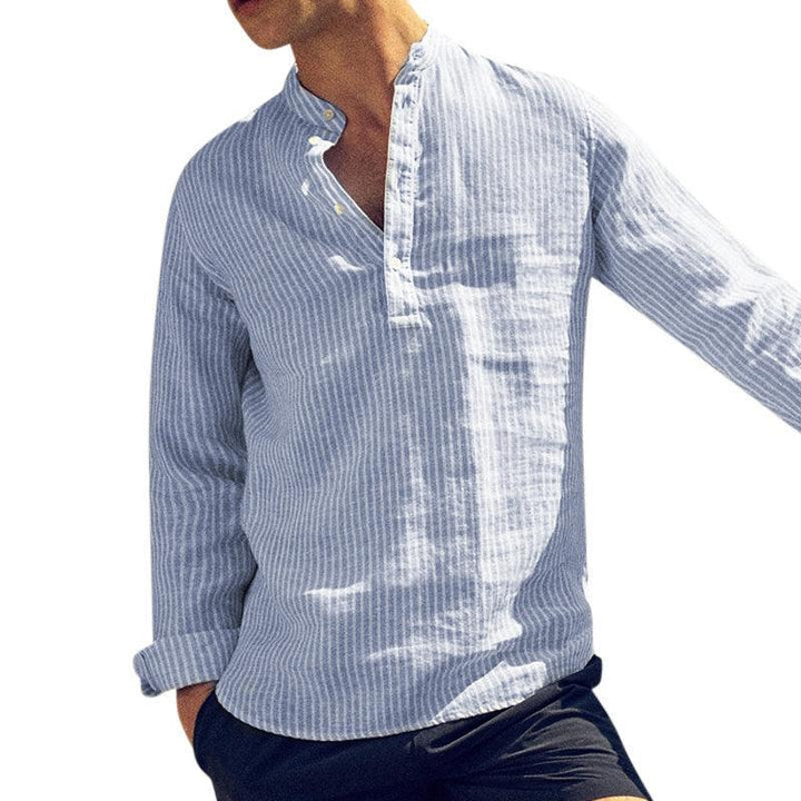 Men's Striped Casual Stand Collar Shirt - Super Amazing Store