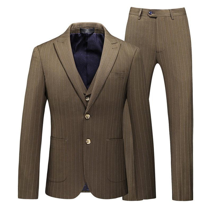 Men's Striped Suits Cross-border E-commerce Large Size Suit Three-piece Slim Wedding Dress - Super Amazing Store