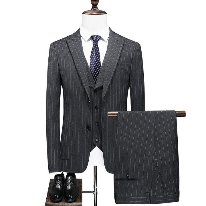 Men's Striped Suits Cross-border E-commerce Large Size Suit Three-piece Slim Wedding Dress - Super Amazing Store