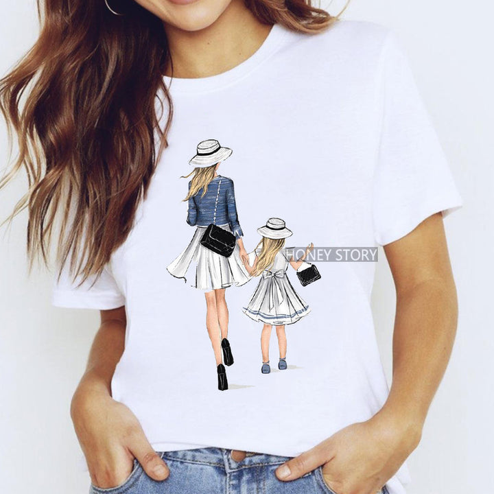 Cartoon Mom Harajuku Kawaii Clothes Print Ladies Graphic Female T-shirt - Super Amazing Store