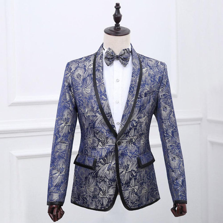 British 2-Piece Blue Brocade Suit with Green Collar - Super Amazing Store