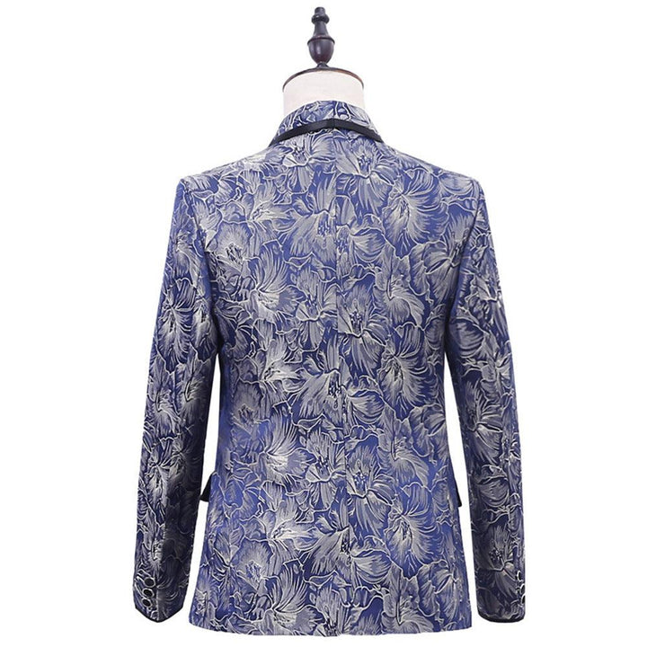 British 2-Piece Blue Brocade Suit with Green Collar - Super Amazing Store