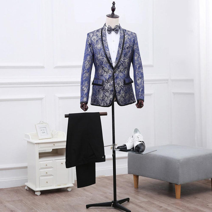 British 2-Piece Blue Brocade Suit with Green Collar - Super Amazing Store