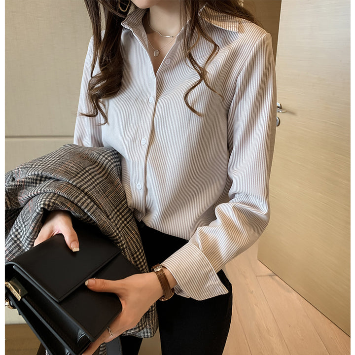 Casual Shirt Fashion Loose Long-Sleeved Vertical Striped Shirt - Super Amazing Store