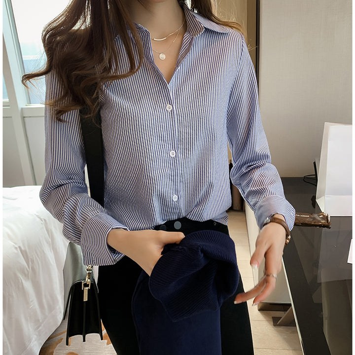 Casual Shirt Fashion Loose Long-Sleeved Vertical Striped Shirt - Super Amazing Store