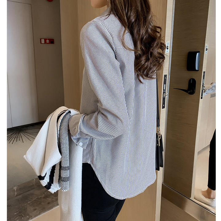 Casual Shirt Fashion Loose Long-Sleeved Vertical Striped Shirt - Super Amazing Store